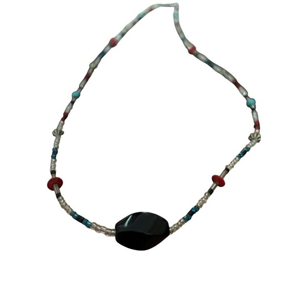 Beaded Necklace With Black Onyx & Mixed Colorful Beads 24” - Picture 4 of 4